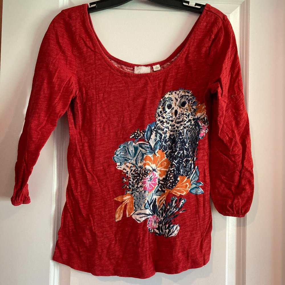 Anthropologie Postmark Owl shirt, size S, red.